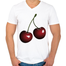 PRINTFASHION Cseresznye - Férfi V-nyakú póló - Fehér férfi póló
