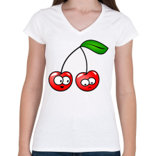 PRINTFASHION Cseresznyepár - Női V-nyakú póló - Fehér női póló