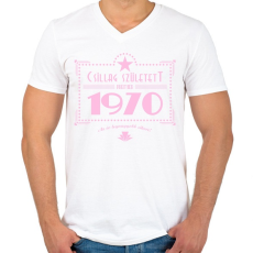 PRINTFASHION csillag-1970-pink - Férfi V-nyakú póló - Fehér