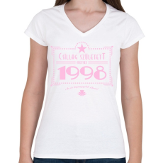 PRINTFASHION csillag-1998-pink - Női V-nyakú póló - Fehér