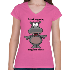 PRINTFASHION Csini vagyok - Női V-nyakú póló - Rózsaszín női póló