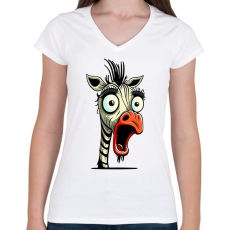 PRINTFASHION Csodálkozó zebra - Női V-nyakú póló - Fehér