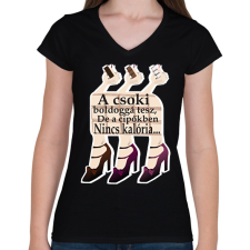 PRINTFASHION csoki és cipők - Női V-nyakú póló - Fekete női póló