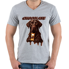 PRINTFASHION Csoki labrador - Férfi V-nyakú póló - Sport szürke férfi póló