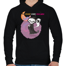 PRINTFASHION Csokit vagy csalunk halloween csontváz - Férfi kapucnis pulóver - Fekete férfi pulóver, kardigán