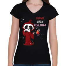 PRINTFASHION Csokit vagy csalunk halloween csontváz - Női V-nyakú póló - Fekete női póló