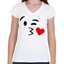 PRINTFASHION Csókos smile - Női V-nyakú póló - Fehér női póló