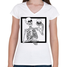 PRINTFASHION Csontváz borral - Női V-nyakú póló - Fehér