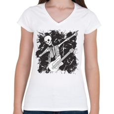 PRINTFASHION Csontváz gitárral - Női V-nyakú póló - Fehér