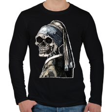 PRINTFASHION (Csontváz) Leány gyöngy fülbevalóval  - Férfi hosszú ujjú póló - Fekete