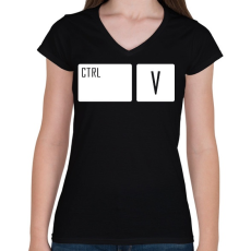 PRINTFASHION Ctrl + V - Női V-nyakú póló - Fekete