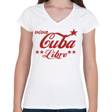PRINTFASHION Cuba libre - Női V-nyakú póló - Fehér női póló