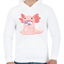 PRINTFASHION Cuki axolotl - Férfi kapucnis pulóver - Fehér férfi pulóver, kardigán