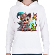 PRINTFASHION Cuki boszorkány sárkánnyal - Női kapucnis pulóver - Fehér