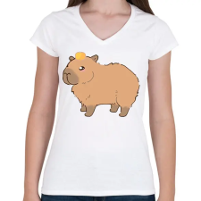 PRINTFASHION Cuki caybara - Női V-nyakú póló - Fehér női póló