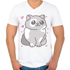 PRINTFASHION Cuki cica - Férfi V-nyakú póló - Fehér