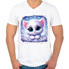 PRINTFASHION Cuki cicus - Férfi V-nyakú póló - Fehér