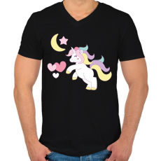 PRINTFASHION Cuki egyszarvú - Férfi V-nyakú póló - Fekete