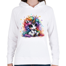 PRINTFASHION Cuki egyszarvú - Női kapucnis pulóver - Fehér női pulóver, kardigán
