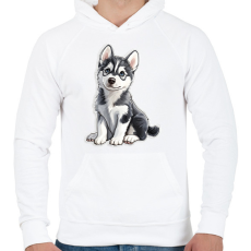 PRINTFASHION Cuki Husky Kölyök - Férfi kapucnis pulóver - Fehér