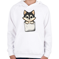 PRINTFASHION Cuki Husky Zsebben - Gyerek kapucnis pulóver - Fehér
