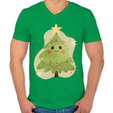 PRINTFASHION Cuki karácsonyfa - Férfi V-nyakú póló - Zöld