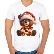 PRINTFASHION Cuki karácsonyi maci - Férfi V-nyakú póló - Fehér férfi póló