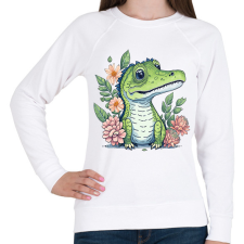 PRINTFASHION Cuki krokodil virágokkal - Női pulóver - Fehér női pulóver, kardigán
