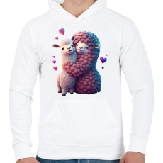 PRINTFASHION Cuki lámás 3D minta - szeretet / szerelem / barát / Valentin nap - Férfi kapucnis pulóver - Fehér
