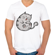 PRINTFASHION Cuki macska - Férfi V-nyakú póló - Fehér férfi póló