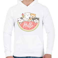 PRINTFASHION Cuki macskák dinnyével - Férfi kapucnis pulóver - Fehér