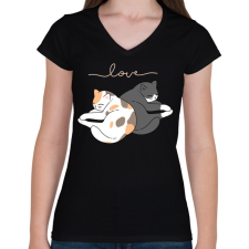 PRINTFASHION Cuki macskák - Női V-nyakú póló - Fekete női póló