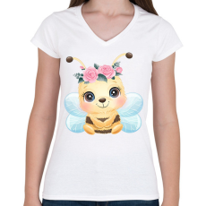 PRINTFASHION Cuki méhecske - Női V-nyakú póló - Fehér