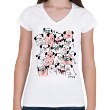 PRINTFASHION Cuki mopszok - Női V-nyakú póló - Fehér női póló
