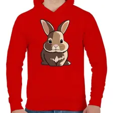 PRINTFASHION Cuki nyuszi - Férfi kapucnis pulóver - Piros férfi pulóver, kardigán