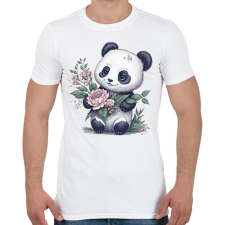 PRINTFASHION Cuki panda virágokkal - Férfi póló - Fehér férfi pulóver, kardigán