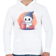 PRINTFASHION Cuki Szellem Pumpkin Spice Lattéval - Férfi kapucnis pulóver - Fehér férfi pulóver, kardigán