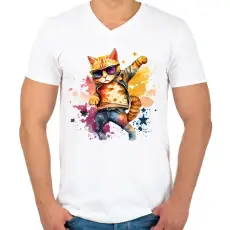 PRINTFASHION Cuki szupersztár macska - Férfi V-nyakú póló - Fehér
