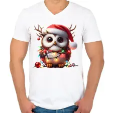 PRINTFASHION Cuki vicces karácsonyi party bagoly - Férfi V-nyakú póló - Fehér férfi póló