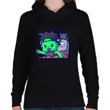 PRINTFASHION Cuki zombi frankenstein - Női kapucnis pulóver - Fekete női pulóver, kardigán