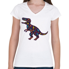 PRINTFASHION Cukor T-rex - Női V-nyakú póló - Fehér