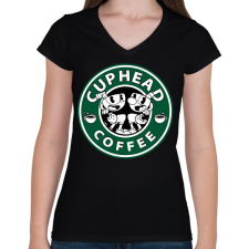 PRINTFASHION Cuphead Coffee - Női V-nyakú póló - Fekete női póló