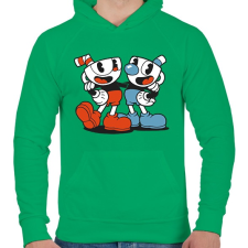 PRINTFASHION Cuphead - Férfi kapucnis pulóver - Zöld férfi pulóver, kardigán