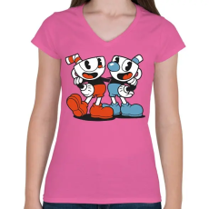 PRINTFASHION Cuphead - Női V-nyakú póló - Rózsaszín