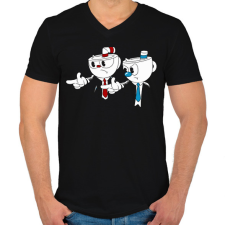 PRINTFASHION Cuphead - Pulp Fiction - Férfi V-nyakú póló - Fekete férfi póló