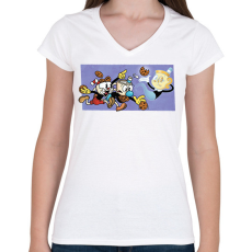 PRINTFASHION Cuphead sütik - Női V-nyakú póló - Fehér