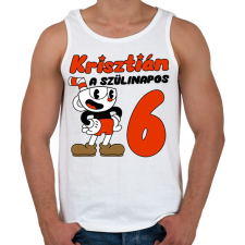 PRINTFASHION Cuphead Szülinap - Egyedi névvel - Férfi atléta - Fehér atléta, trikó