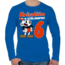 PRINTFASHION Cuphead Szülinap - Egyedi névvel - Férfi hosszú ujjú póló - Királykék férfi póló