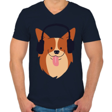 PRINTFASHION Cute doggo - Férfi V-nyakú póló - Sötétkék