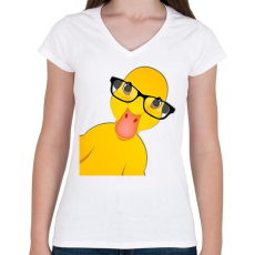 PRINTFASHION Cute Duck - Női V-nyakú póló - Fehér